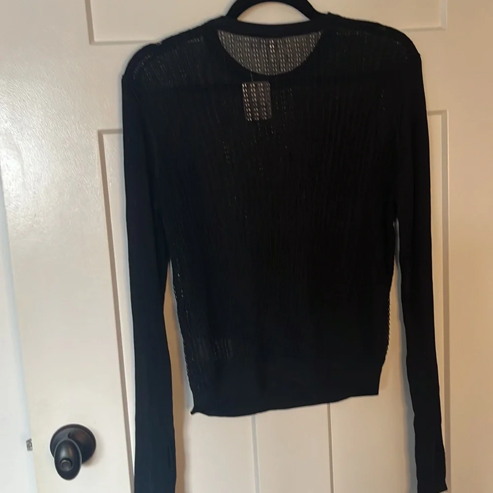 Free People Black Sheer Knit Long Sleeve Crew Sweater